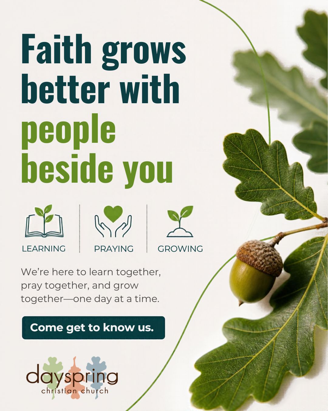 Come worship, explore the Bible, and get to know DaySpring. One Sunday is a good place to start.